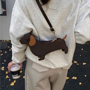 NEW Brown Dachshund Dog-Shaped Crossbody Bag